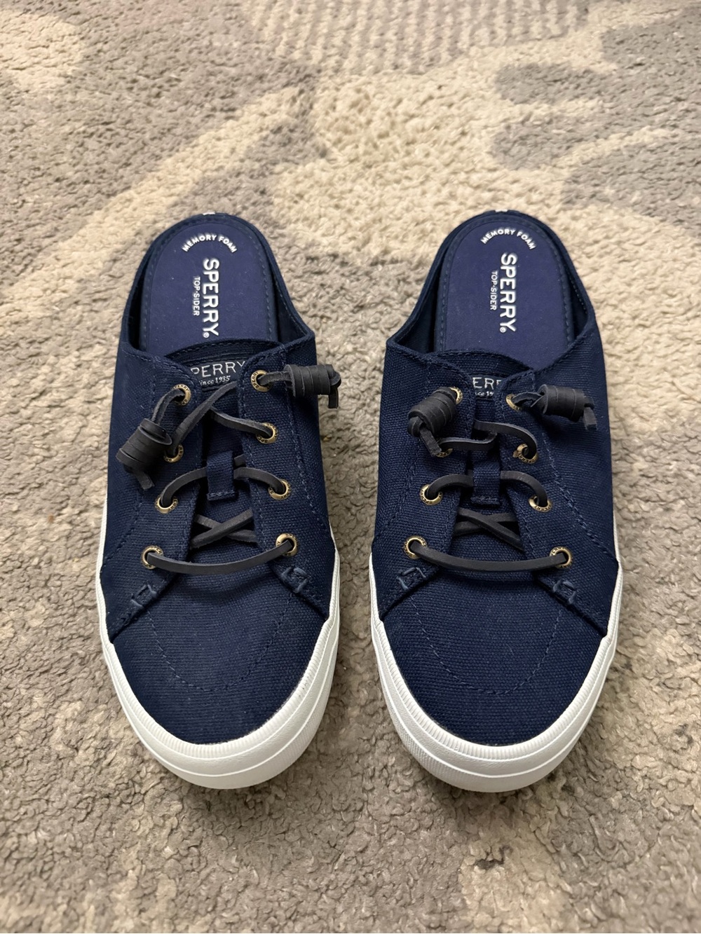 Sperry Navy Canvas Slip-On Mules with Navy Sole